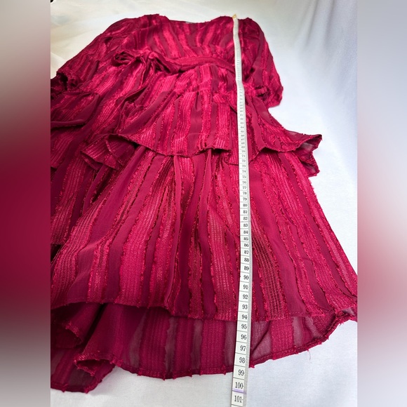 GABBY SKYE Wine Red Half Sleeve Striped Dress - Picture 4 of 6